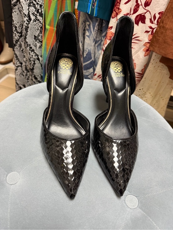 Vince Camuto Shoes - Vince Camuto Black Patent Snakeskin D'Orsay Pointed-Toe Heels